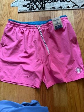 chubbies Pink Swim Trunks with Teal Waistband